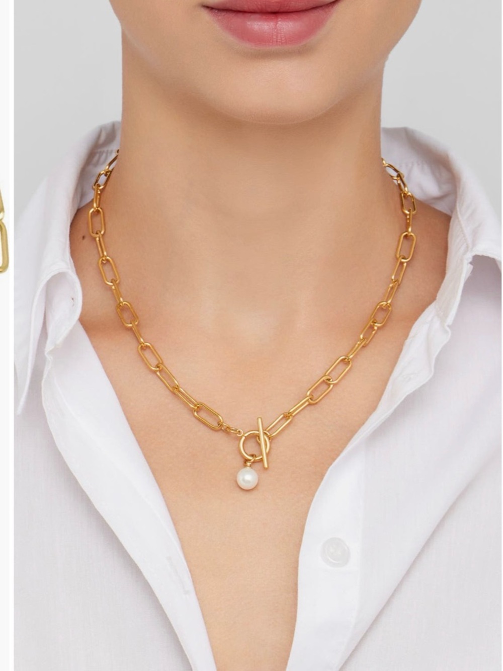 Adorina NWT Gold Plated 7-8 mm fresh water Pearl Paperclip toggle necklace